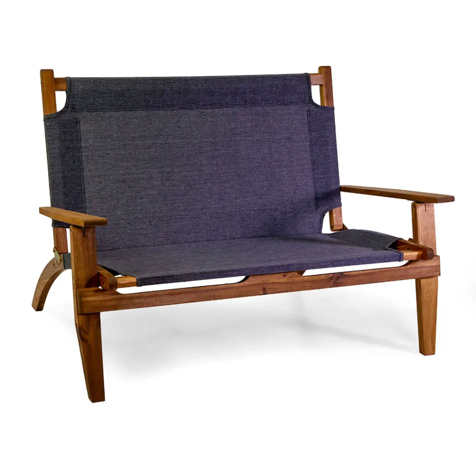 Wohnzimmer aus geöltem Akazienholz in Naturfarbe und Stoff - Bottega Viadurini