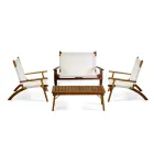 Wohnzimmer aus geöltem Akazienholz in Naturfarbe und Stoff - Bottega Viadurini