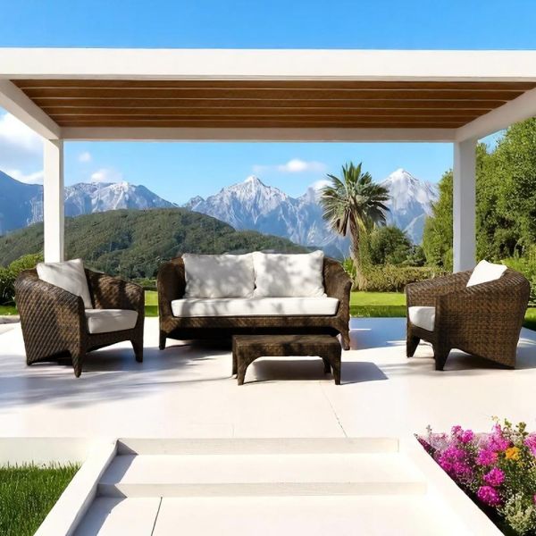 Polyrattan wohnzimmer marke rehau in verschiedenen ausführungen und weißen kissen - madness