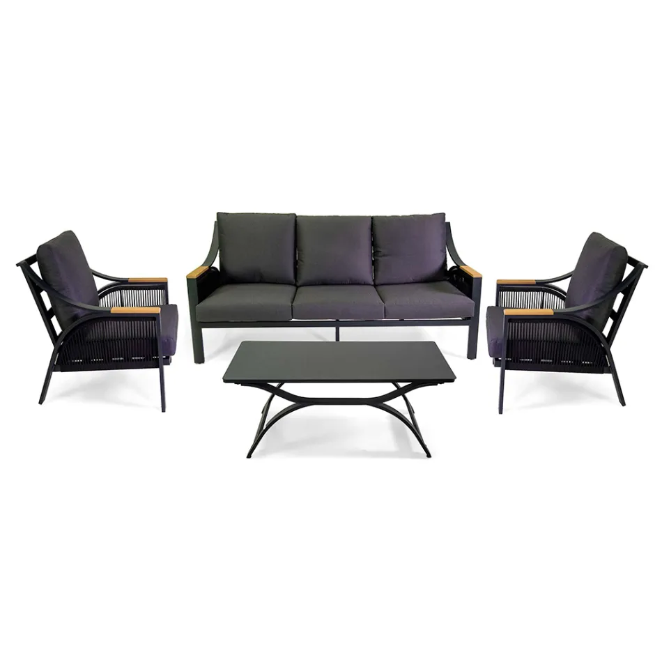 Wohnzimmer aus Aluminium mit Armlehnen aus brasilianischem Teakholz - Tagebuch Viadurini