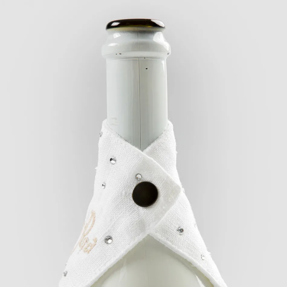 Abtropfschale aus weißem oder schwarzem Leinen mit Stickerei und Kristallen, 2 Stück – Salvino Viadurini