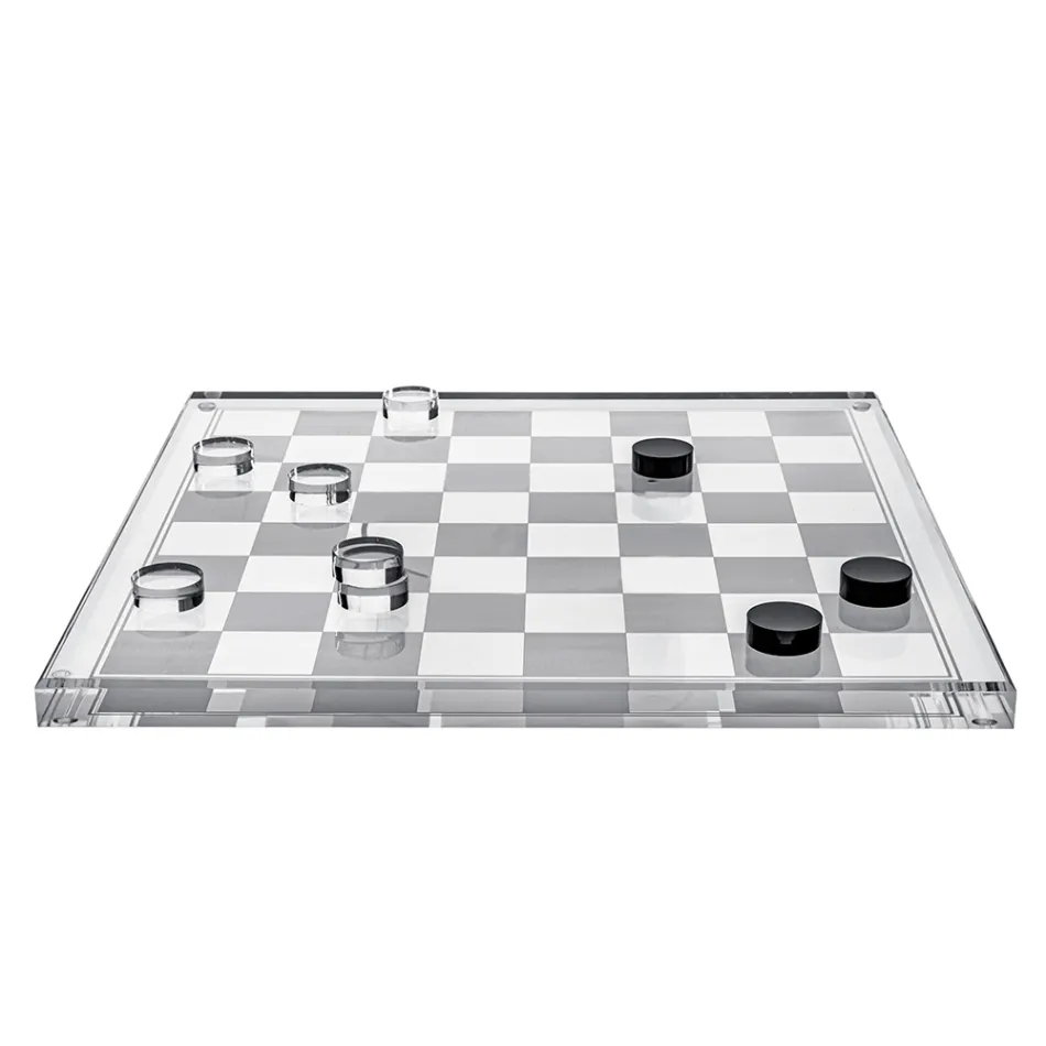Designer-Schach- und Damespielset aus Plexiglas mit Schublade, hergestellt in Italien - Elora Viadurini