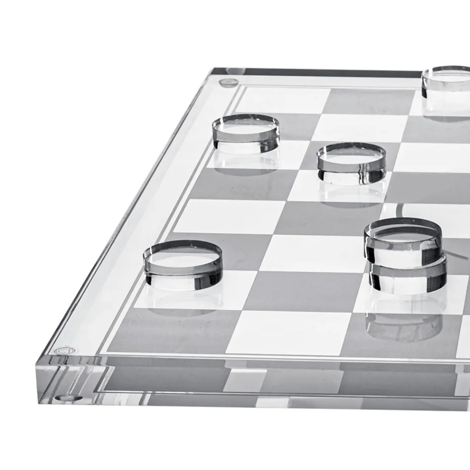 Designer-Schach- und Damespielset aus Plexiglas mit Schublade, hergestellt in Italien - Elora Viadurini