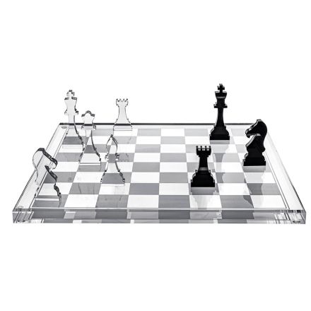 Designer-Schach- und Damespielset aus Plexiglas mit Schublade, hergestellt in Italien - Elora Viadurini