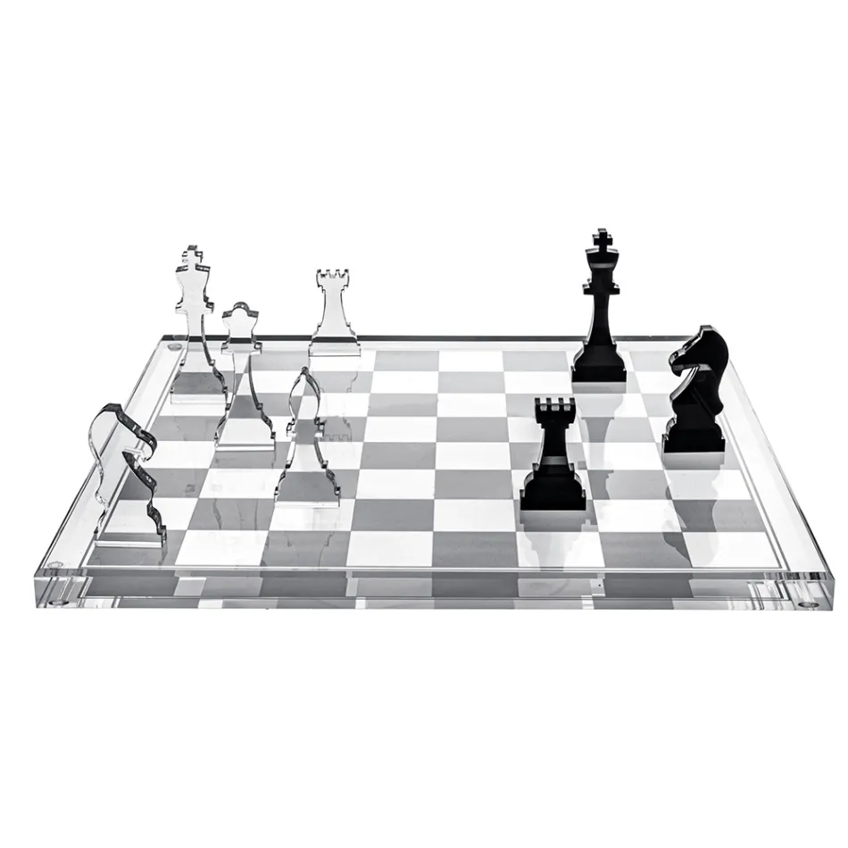 Designer-Schach- und Damespielset aus Plexiglas mit Schublade, hergestellt in Italien - Elora Viadurini