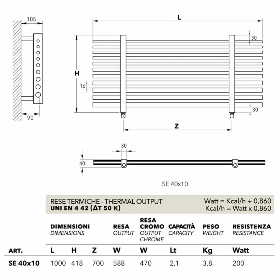 horizontal Elektrowärmer Selene aus italienischen Scirocco H Viadurini