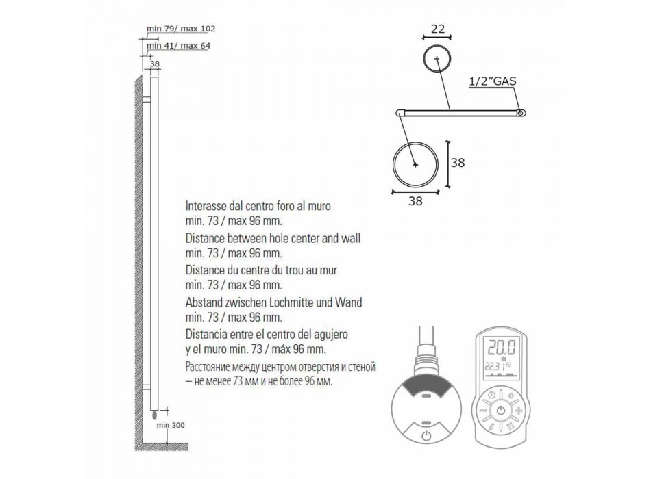 Elektrischer Handtuchwärmer für das vertikale Badezimmerdesign aus Stahl 300 W - Italo Viadurini