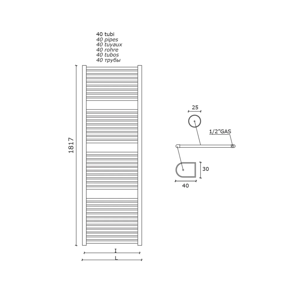 Einzelner hydraulischer Handtuchwärmer aus Kohlenstoffstahl Rost Made in Italy - Alan Viadurini
