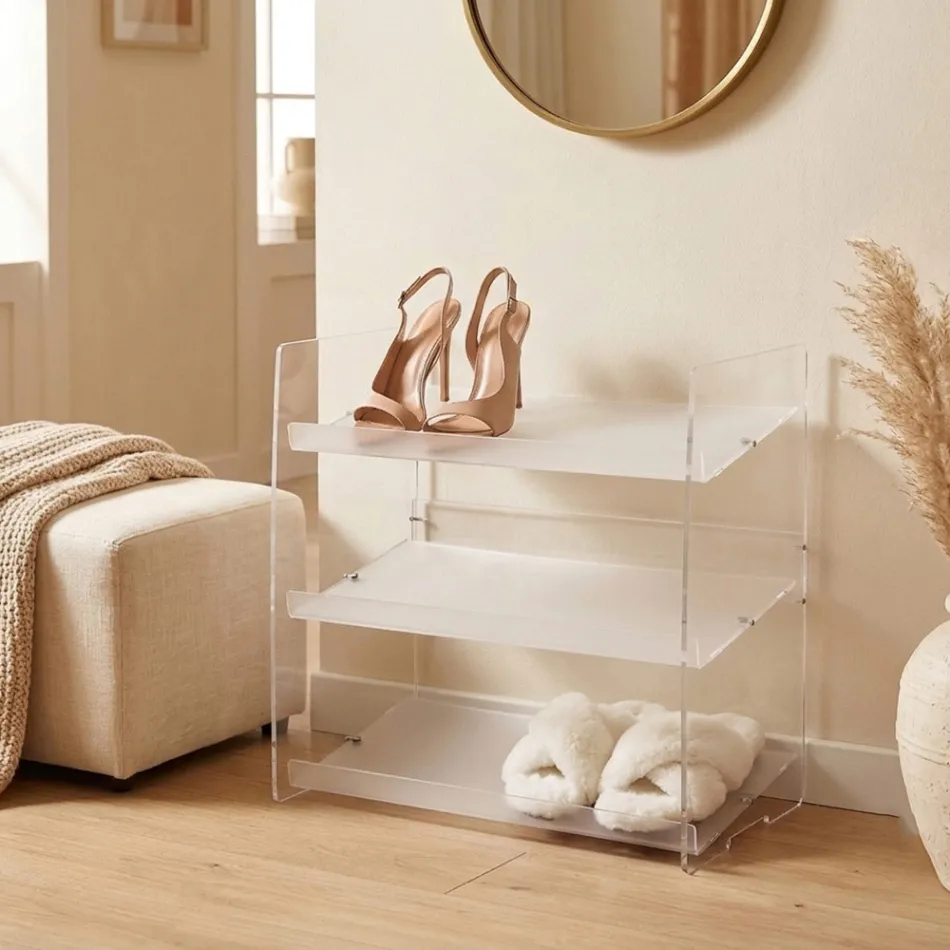 Nerina 3-stöckiges Schuhregal aus transparentem Plexiglas, hergestellt in Italien Viadurini