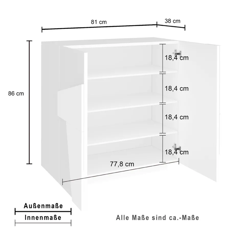 Hohes oder niedriges Schuhregal in nachhaltigem Holzdesign mit 2 oder 4 Türen - Fjona Viadurini