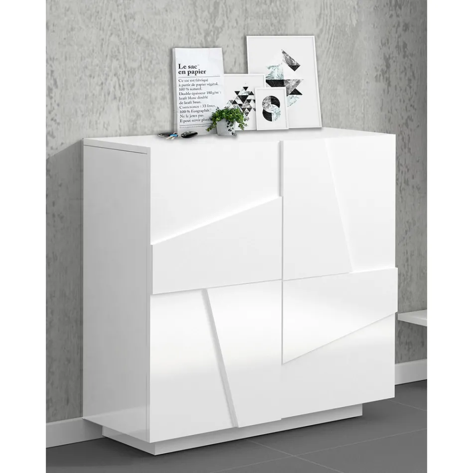 Hohes oder niedriges Schuhregal in nachhaltigem Holzdesign mit 2 oder 4 Türen - Fjona Viadurini