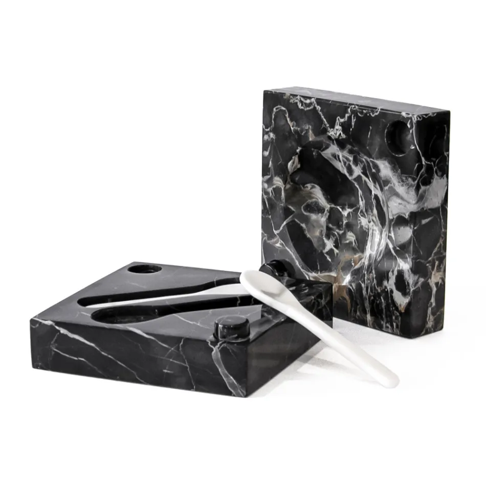 Kaviardose mit Löffeln aus Carrara-Marmor Portoro - Jerry Viadurini