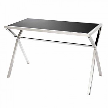 Design Schreibtisch aus Stahl und glänzend schwarzem Glas L120xH75cm Millon