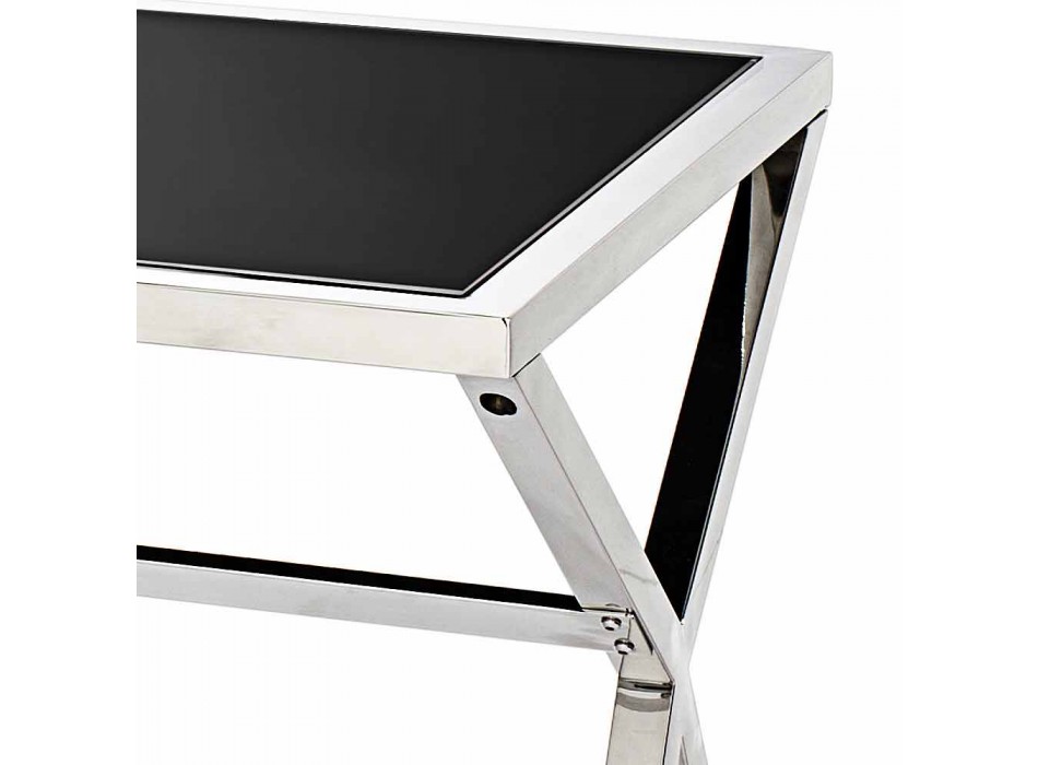 Design Schreibtisch aus Stahl und glänzend schwarzem Glas L120xH75cm Millon