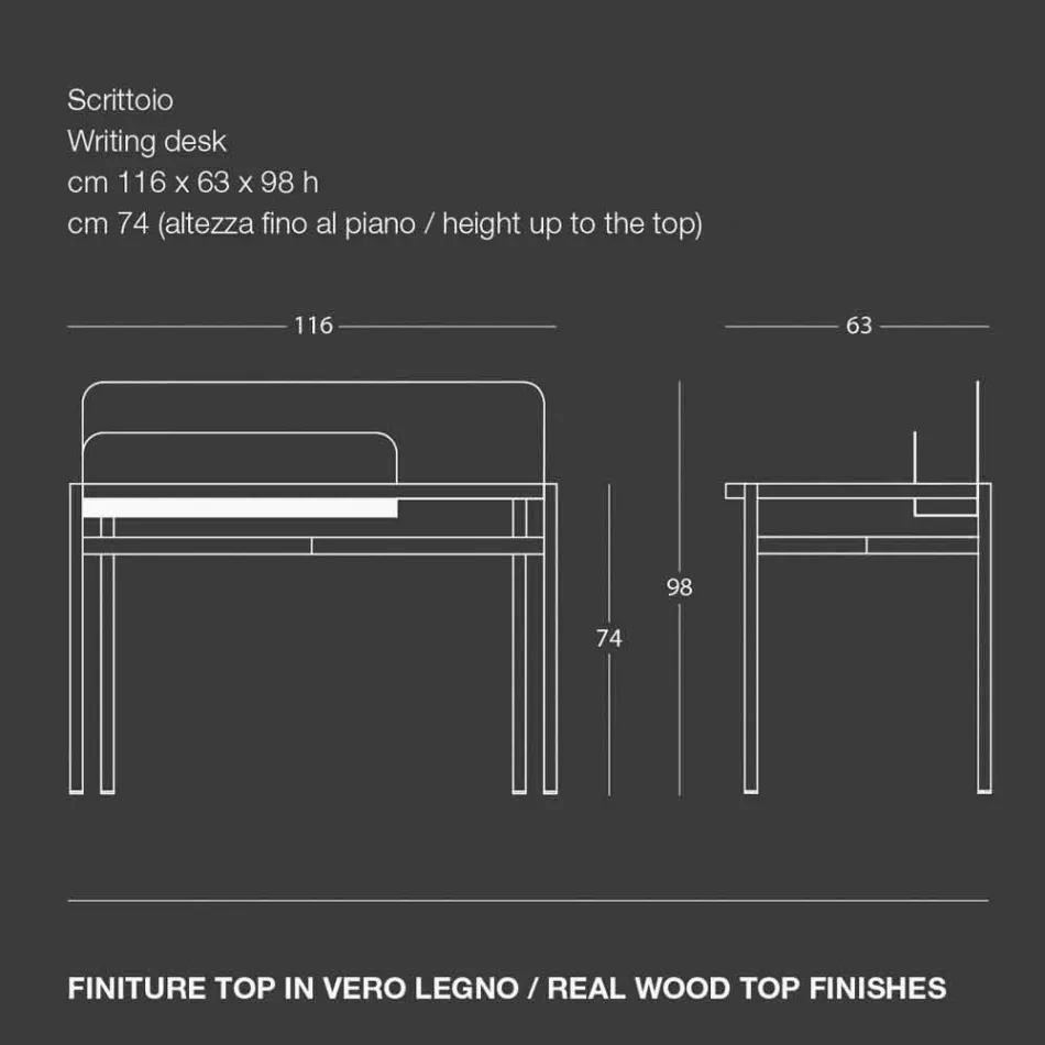 Moderner Schreibtisch aus farbigem Metall und Eichenholz im italienischen Design - Nadin Viadurini