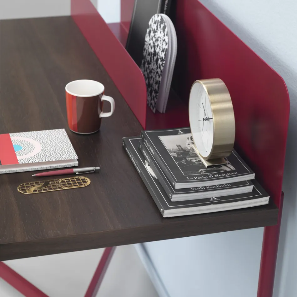 Moderner Schreibtisch aus farbigem Metall und Eichenholz im italienischen Design - Nadin Viadurini