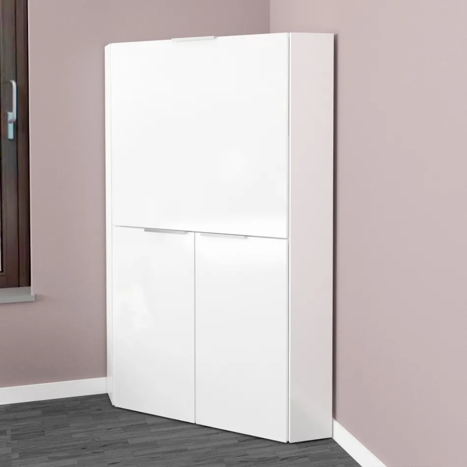 Weißer moderner Eckschreibtisch im italienischen Design aus poliertem Holz - Ghero Viadurini