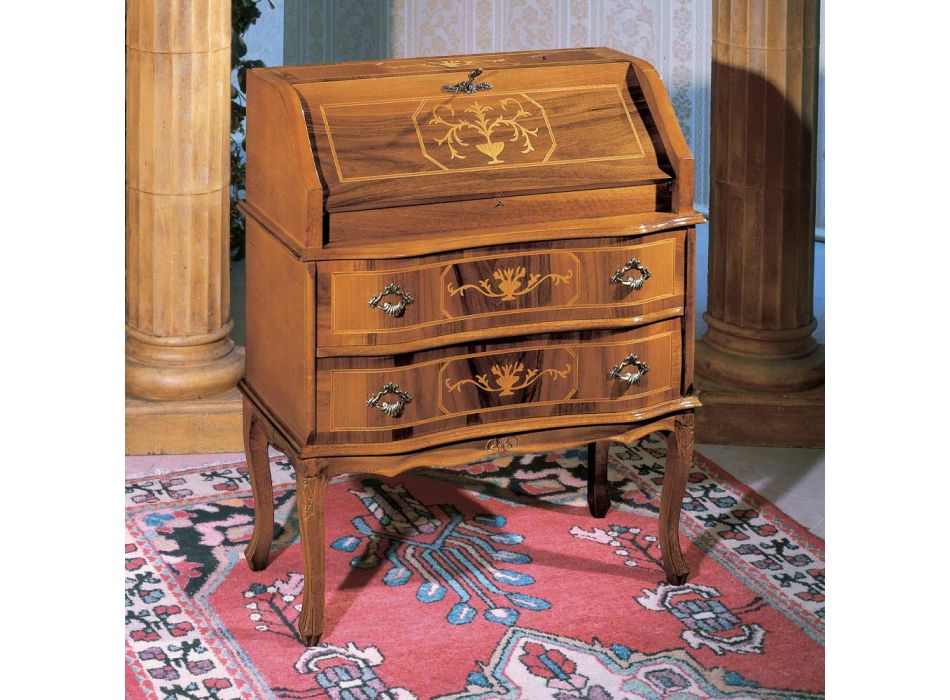 Klassischer Schreibtisch aus Holz mit Klappe und Schubladen Made in Italy - Elegant Viadurini