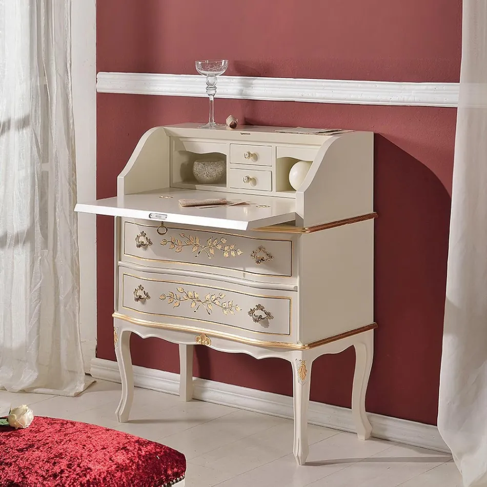 Klassischer Schreibtisch aus Holz mit Klappe und Schubladen Made in Italy - Elegant Viadurini