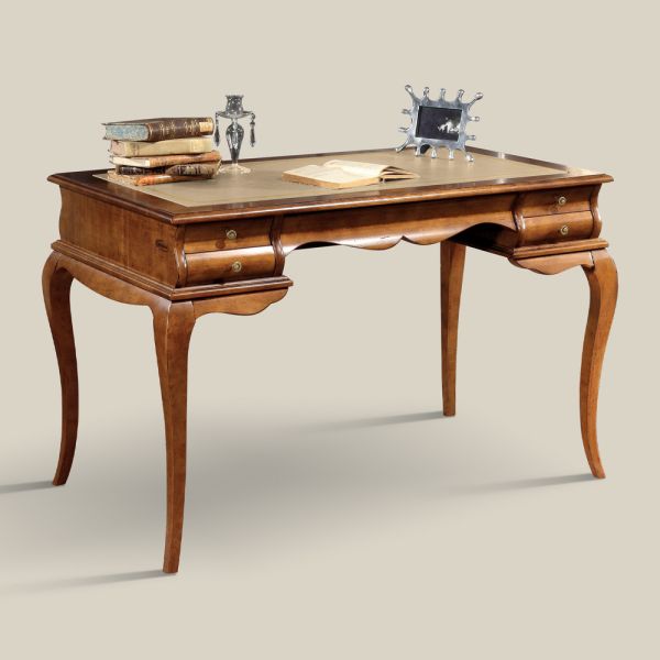 Schreibtisch mit 5 schubladen walnussholz und kunstleder made in italy - hastings