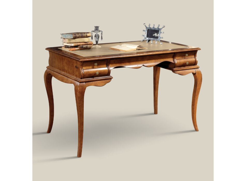 Schreibtisch mit 5 Schubladen Walnussholz und Kunstleder Made in Italy - Hastings Viadurini
