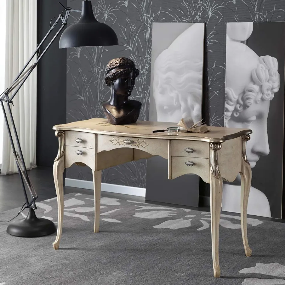 Luxuriöser Wohnzimmerschreibtisch aus Holz mit 5 Schubladen Made in Italy - Caligola Viadurini