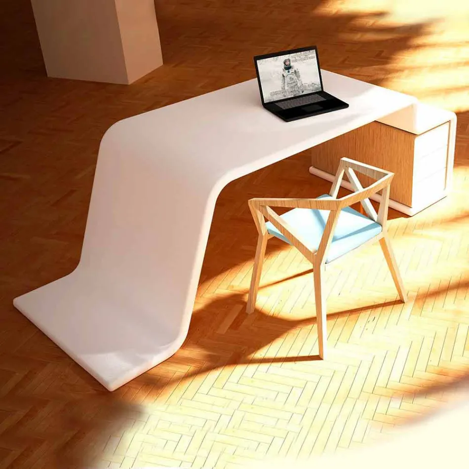 Büroschreibtisch mit hölzerner Kommode, hergestellt in Italien, Terralba Viadurini