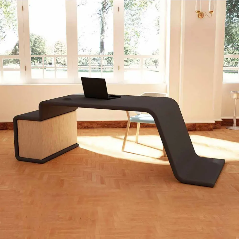 Büroschreibtisch mit hölzerner Kommode, hergestellt in Italien, Terralba Viadurini