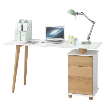 Design-Schreibtisch aus Kiefernholz und MDF-Platte mit Schublade - Ginnesto