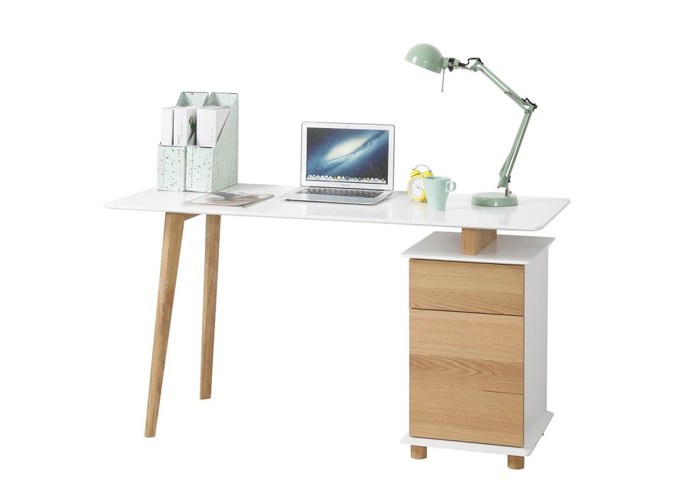 Design-Schreibtisch aus Kiefernholz und MDF-Platte mit Schublade - Ginnesto