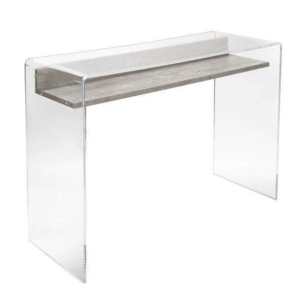 Schreibtisch aus transparentem plexiglas mit design-holzregal - carducci