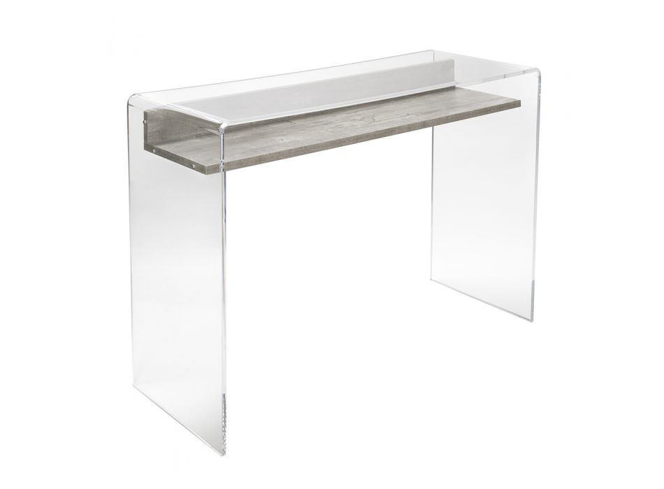 Schreibtisch aus transparentem Plexiglas mit Design-Holzregal - Carducci Viadurini