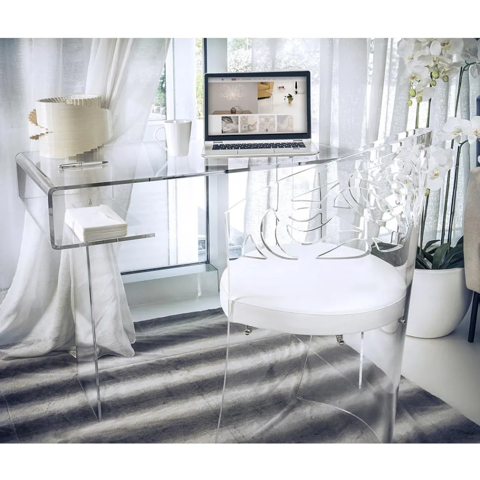 Schreibtisch aus transparentem Plexiglas mit Regal Made in Italy - Studiorum Viadurini