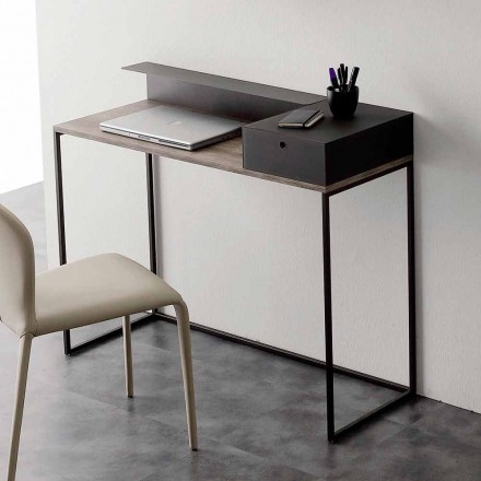 Moderner Schreibtisch aus Metall und Melamin mit Schublade Made in Italy - Iridio Viadurini
