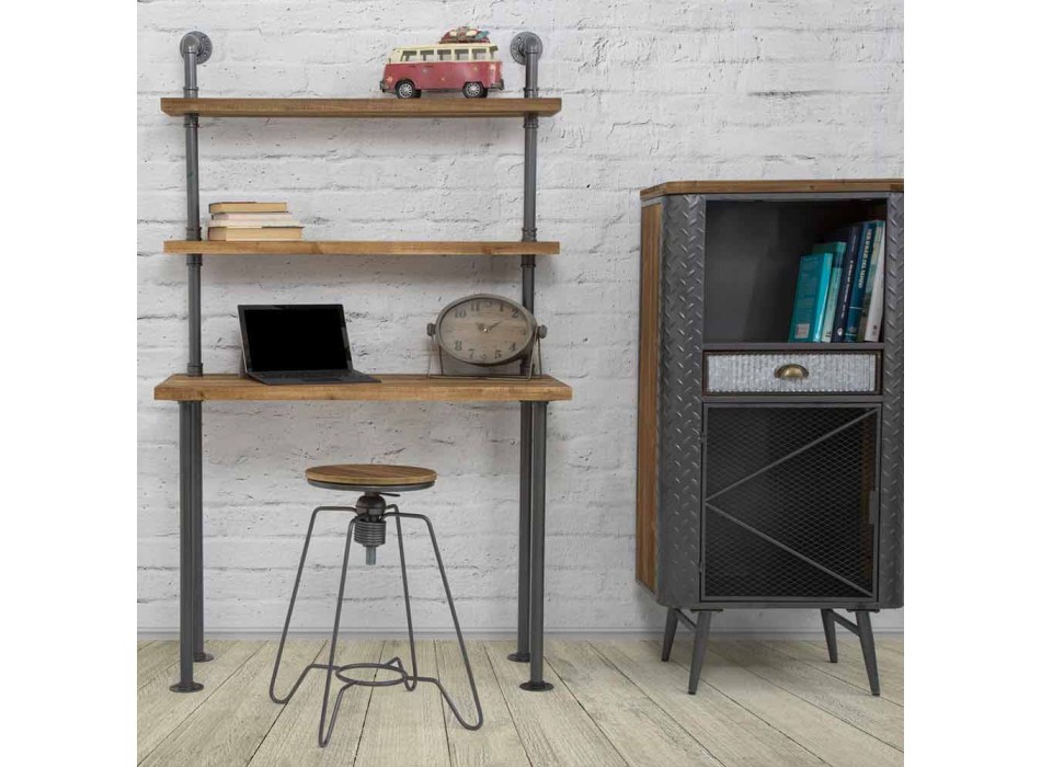 Schreibtisch mit Regalen in modernem Design aus Eisen und Holz - Aubry Viadurini