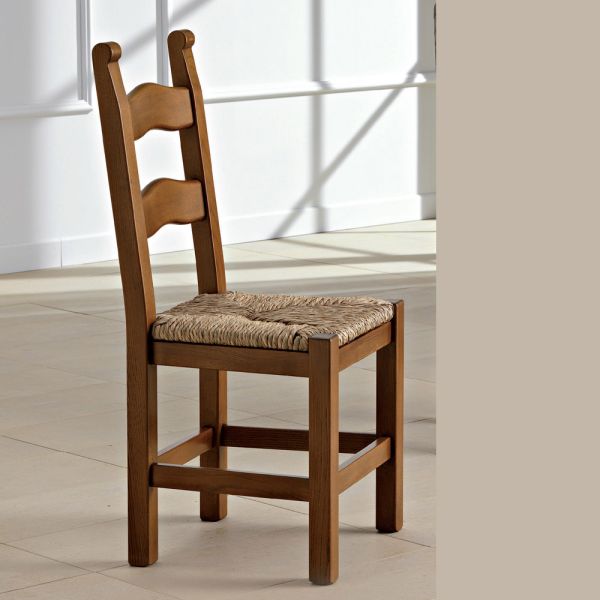 Klassischer küchenstuhl aus holz strohsitz made in italy - lavinia
