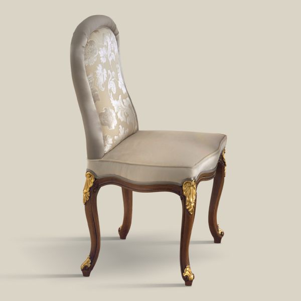 Klassischer stuhl aus walnussholz und gepolstertem stoff made in italy - barock