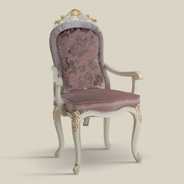 Klassischer stuhl weißes holz und gepolsterter stoff made in italy - barock