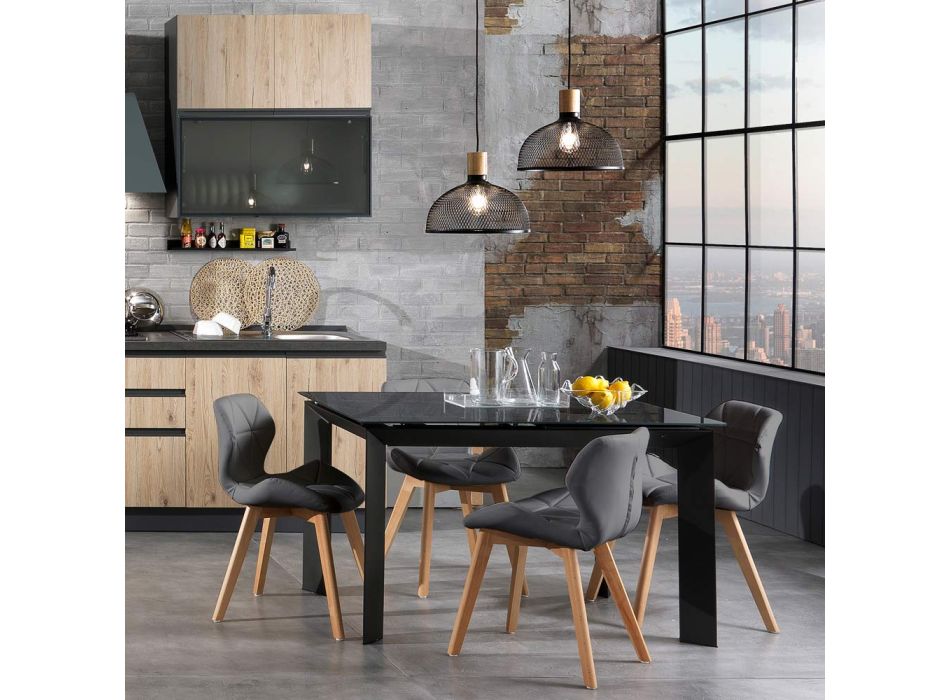 Küchenstuhl aus Kunstleder und Massivholz 2-teilig - Fiorenzuola Viadurini