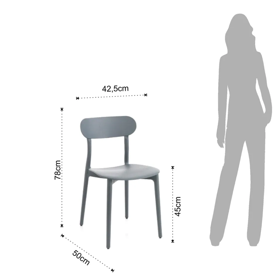 Küchenstuhl aus weißem oder mattgrauem Polypropylen 4 Stück - Milan Viadurini