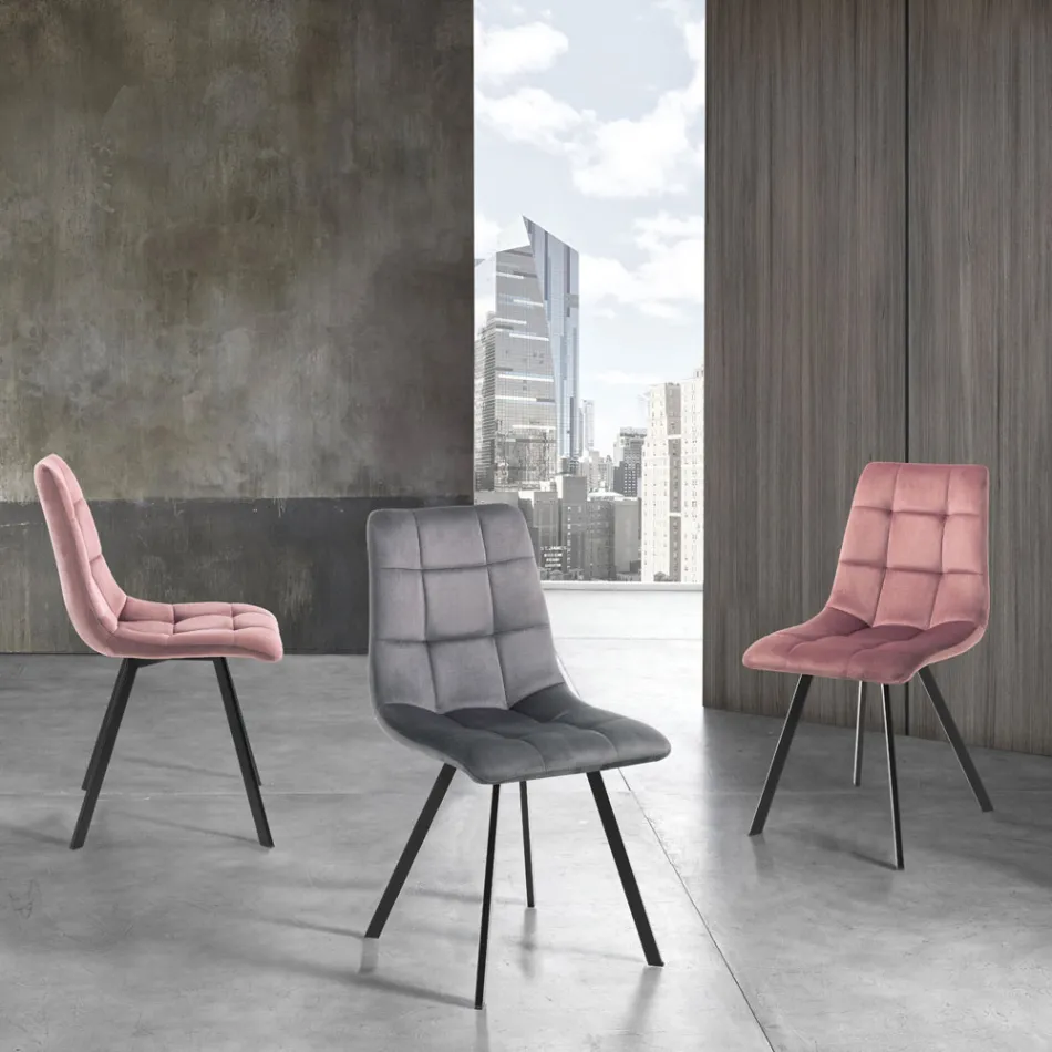 Stoffküchenstuhl mit schwarzen Metallbeinen 4 Stück - Hellblau Viadurini