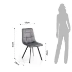 Stoffküchenstuhl mit schwarzen Metallbeinen 4 Stück - Hellblau Viadurini