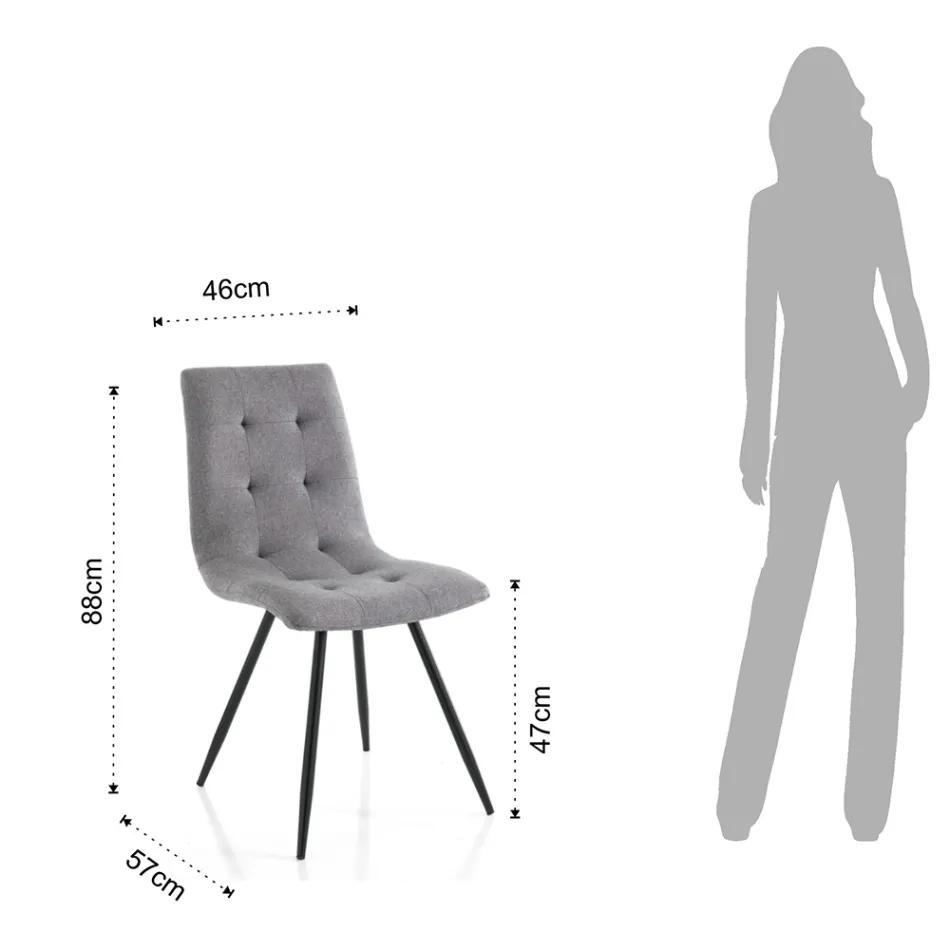 Küchenstuhl aus grauem Stoff und mattschwarzem Metall 2-teilig - Scirocco Viadurini