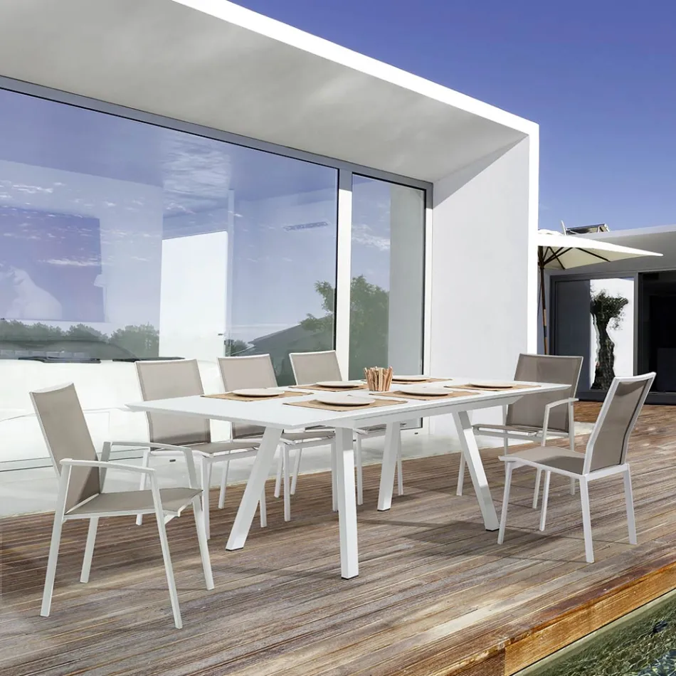 Stapelbarer Outdoor-Stuhl aus Aluminium und Textilene, Homemotion 4 Stück - Serge Viadurini