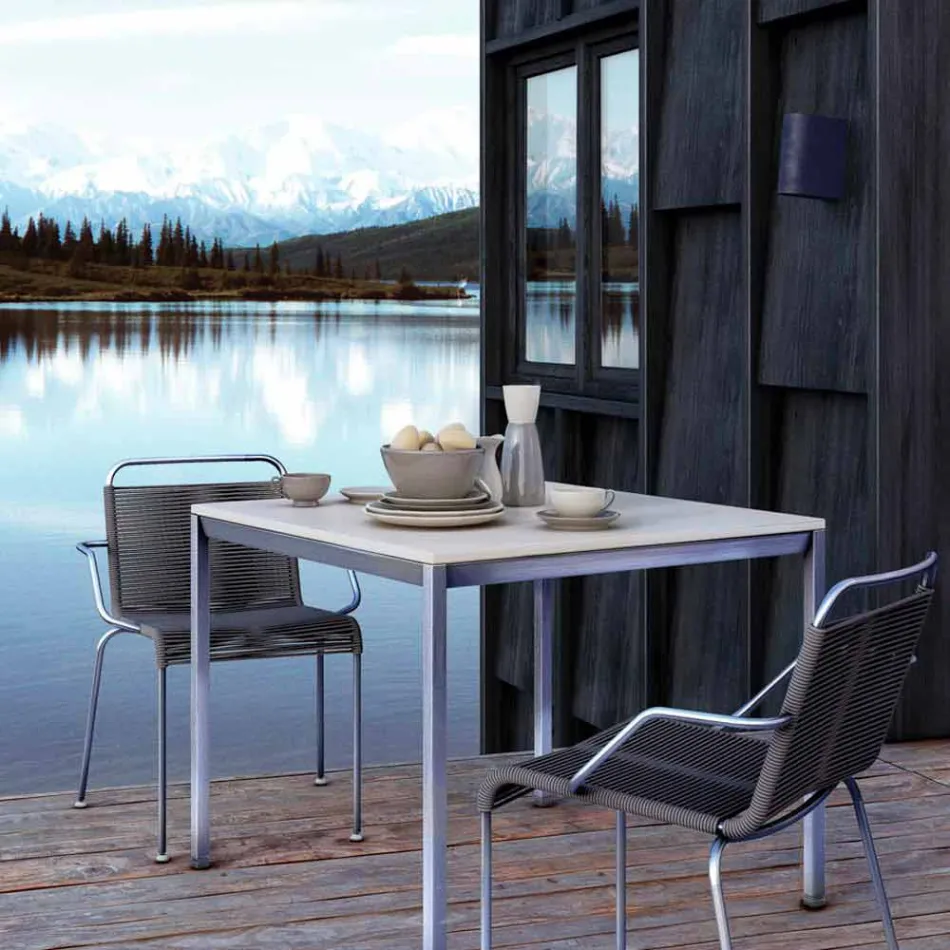 Gartenstuhl aus Stahl mit Armlehnen und Kordel Made in Italy - Madagaskar2 Viadurini