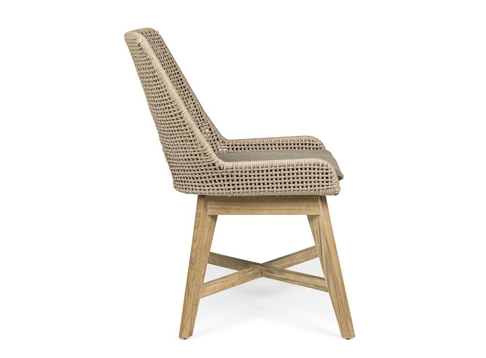 Outdoor Stuhl aus Seil und Stoff mit Homemotion Teak Base, 2 Stück - Lesya