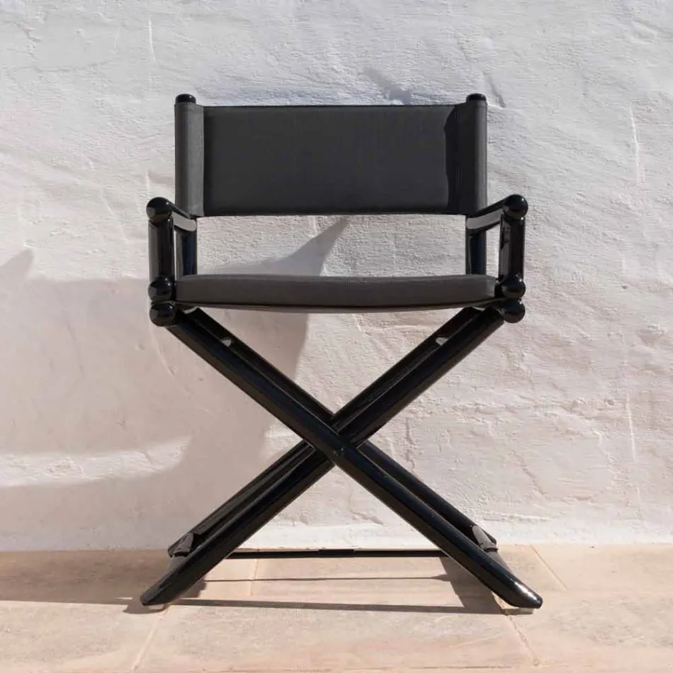 Outdoor-Stuhl aus Naturholz oder schwarzem und wiederverschließbarem Designstoff - Suzana Viadurini