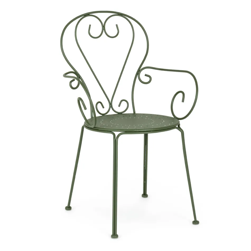 Gartenstuhl mit Armlehnen im Shabby-Chic-Design aus Stahl – Verzauberung Viadurini