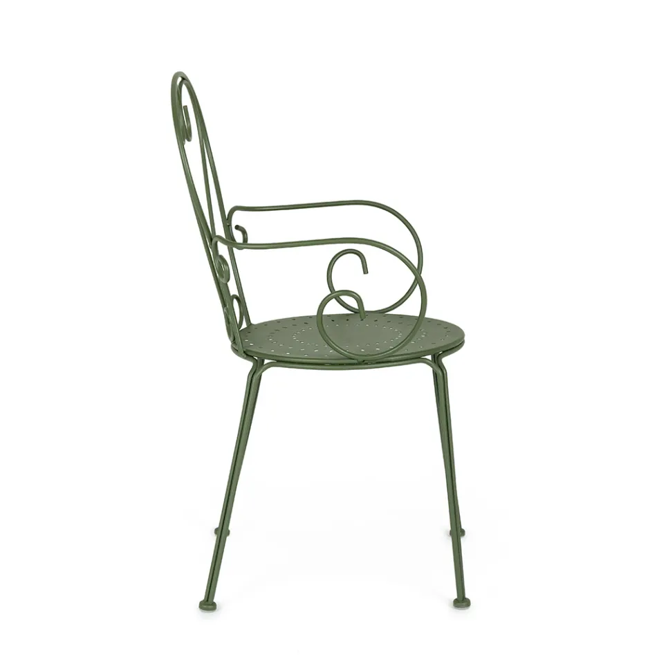 Gartenstuhl mit Armlehnen im Shabby-Chic-Design aus Stahl – Verzauberung Viadurini