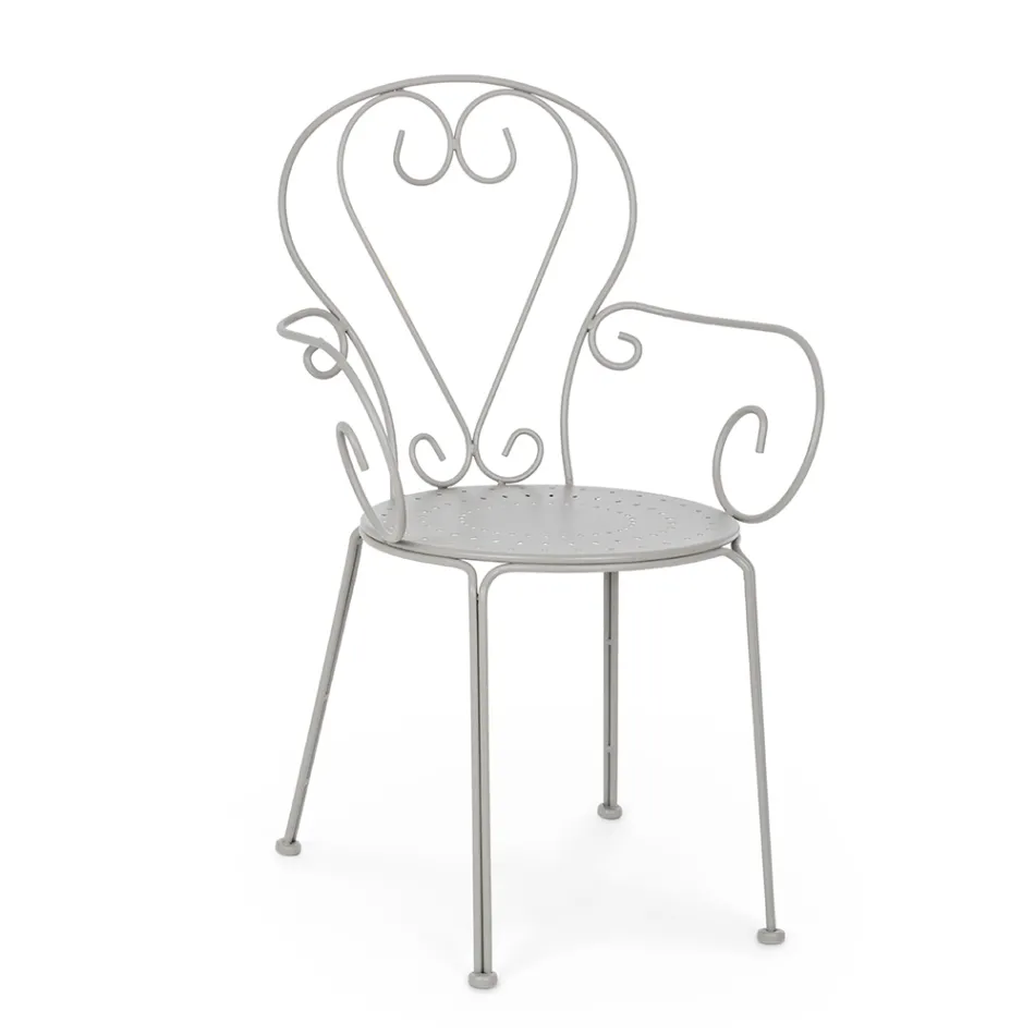 Gartenstuhl mit Armlehnen im Shabby-Chic-Design aus Stahl – Verzauberung Viadurini